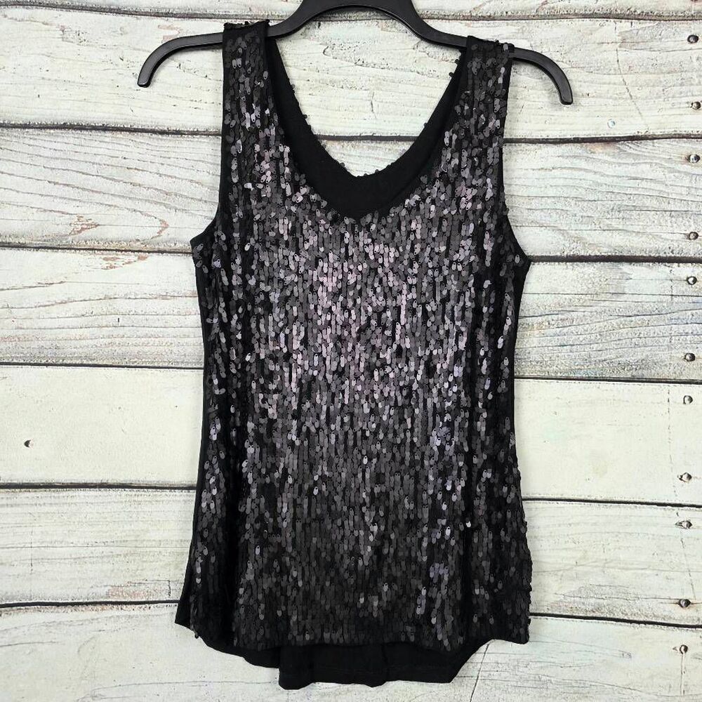 Rische Black Sequin Sleeveless Tank Top Medium